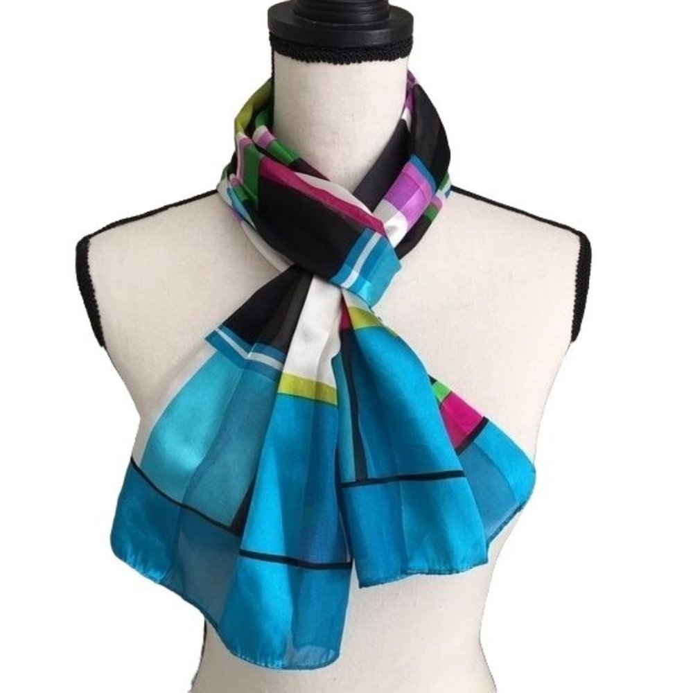 Multicolored Print Silky Neck Scarf